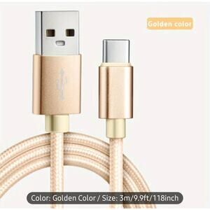 New Gold Nylon Braided USB to Type C Data Cable High Speed Transfer Safe Charge